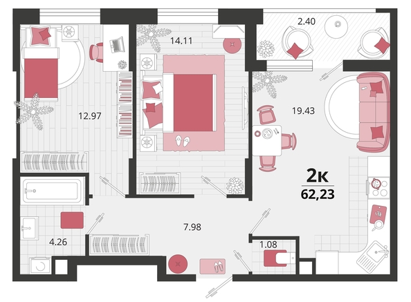 
   Продам 2-комнатную, 62.23 м², Родные просторы, литера 21

. Фото 8.