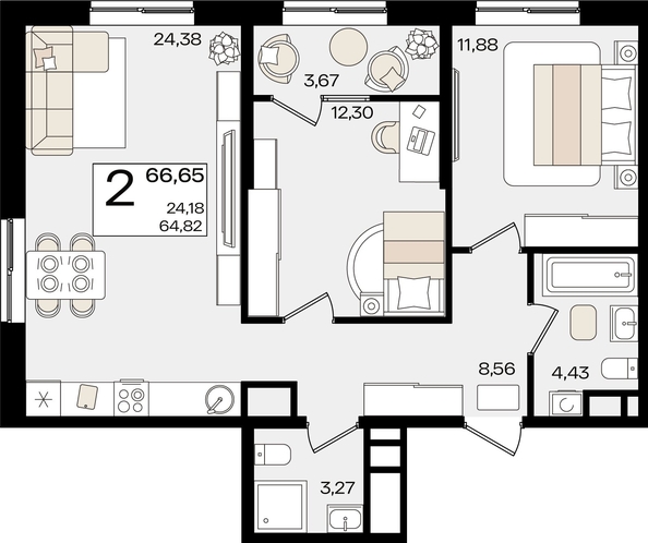 
   Продам 2-комнатную, 66.65 м², Патрики, литер 1.5

. Фото 8.