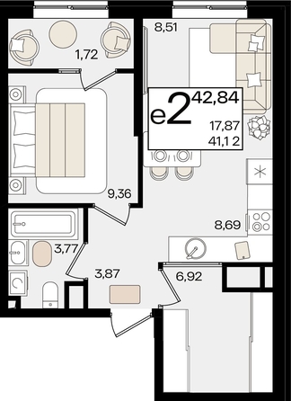 
   Продам 2-комнатную, 42.84 м², Патрики, литер 1.4

. Фото 7.