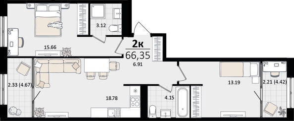 
   Продам 2-комнатную, 66.35 м², Патрики, литер 4.1

. Фото 8.