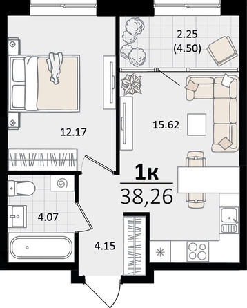 
   Продам 1-комнатную, 38.26 м², Патрики, литер 2

. Фото 7.