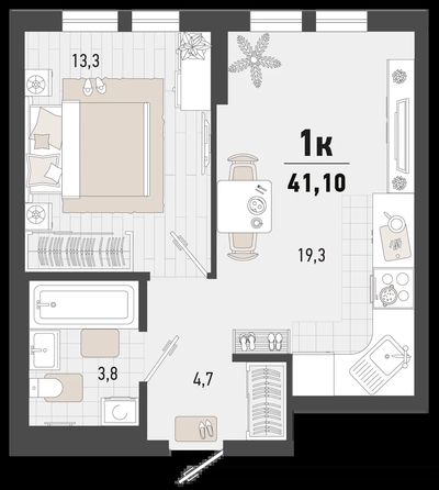 
   Продам 1-комнатную, 41.1 м², Барса, 4В литер

. Фото 2.