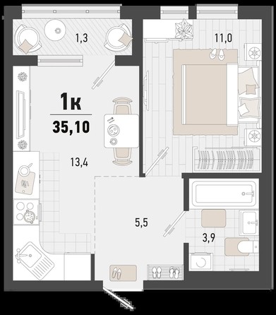 
   Продам 1-комнатную, 35.1 м², Барса, 4Б литер

. Фото 1.