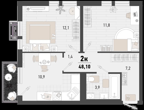 
   Продам 2-комнатную, 48.1 м², Барса, 2В литер

. Фото 7.