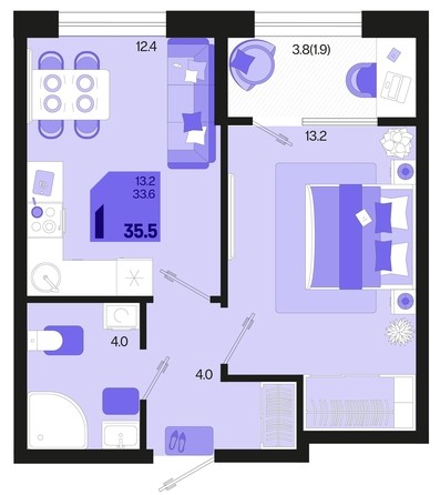 
   Продам 1-комнатную, 35.5 м², Первое место, квартал 1.2, литер 1

. Фото 1.