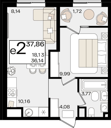 
   Продам 2-комнатную, 37.86 м², Патрики, литер 1.4

. Фото 8.