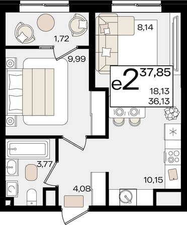 
   Продам 2-комнатную, 37.85 м², Патрики, литер 1.4

. Фото 7.