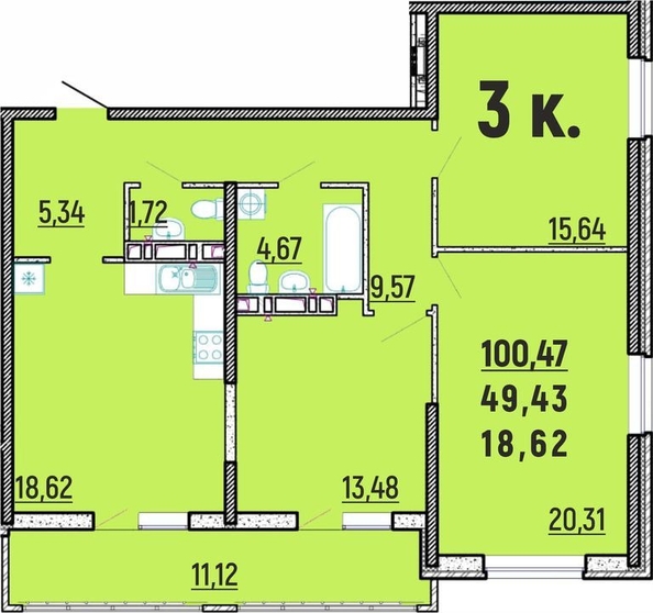 
   Продам 3-комнатную, 100.47 м², Агой клубный дом

. Фото 1.