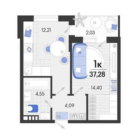 
   Продам 1-комнатную, 37.28 м², Белые росы, литера 9

. Фото 4.