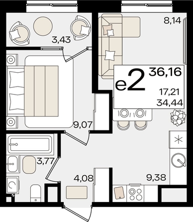 
   Продам 2-комнатную, 36.16 м², Патрики, литер 1.4

. Фото 4.