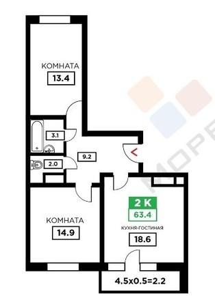 
   Продам 2-комнатную, 64 м², Домбайская ул, 55к4

. Фото 18.