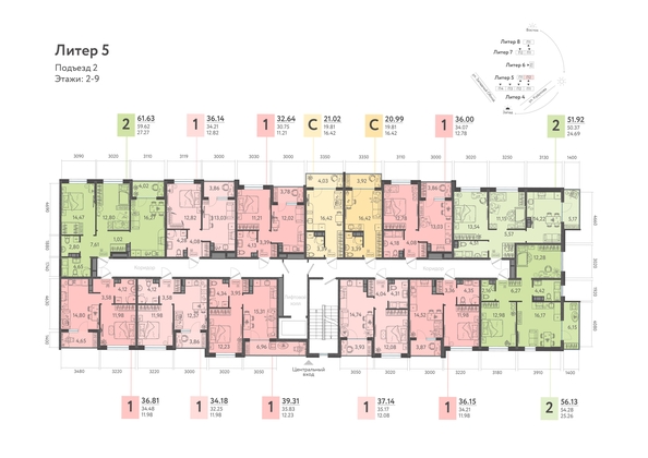 
   Продам 1-комнатную, 36.81 м², Клубный квартал «Друзья», литера 5

. Фото 2.