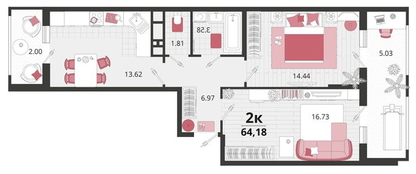 
   Продам 2-комнатную, 64.18 м², Родные просторы, литера 20

. Фото 4.