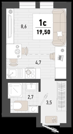 
   Продам 1-комнатную, 19.5 м², Барса, 3В литер

. Фото 7.