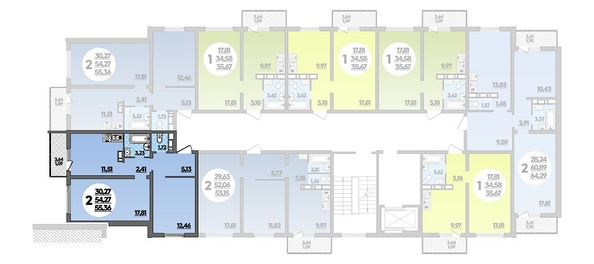 
   Продам 2-комнатную, 55.36 м², Романовский, литера 1

. Фото 1.