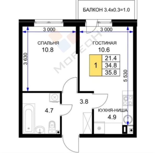 
   Продам 1-комнатную, 34.8 м², Героя Ростовского ул, 8к3

. Фото 25.