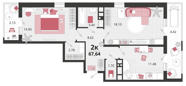 
   Продам 2-комнатную, 67.64 м², Родные просторы, литера 22

. Фото 4.