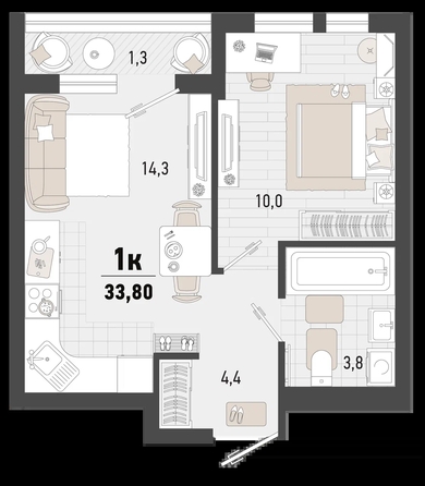 
   Продам 1-комнатную, 33.8 м², Барса, 4В литер

. Фото 1.