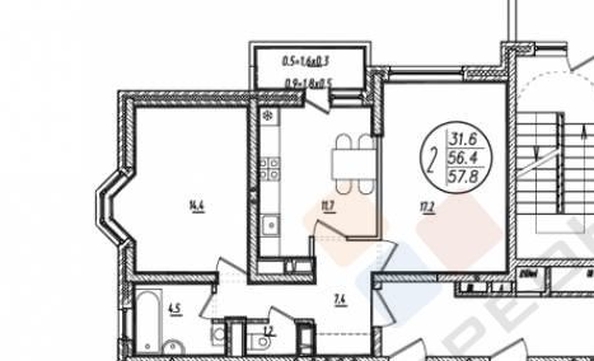 
   Продам 2-комнатную, 61.3 м², Российская ул, 72/6

. Фото 17.