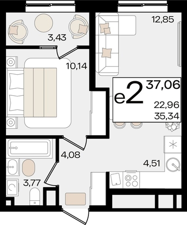 
   Продам 2-комнатную, 37.06 м², Патрики, литер 1.3

. Фото 4.