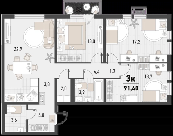 
   Продам 3-комнатную, 91.4 м², Барса, 4Б литер

. Фото 1.