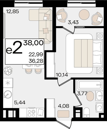 
   Продам 2-комнатную, 38 м², Патрики, литер 1.1

. Фото 4.