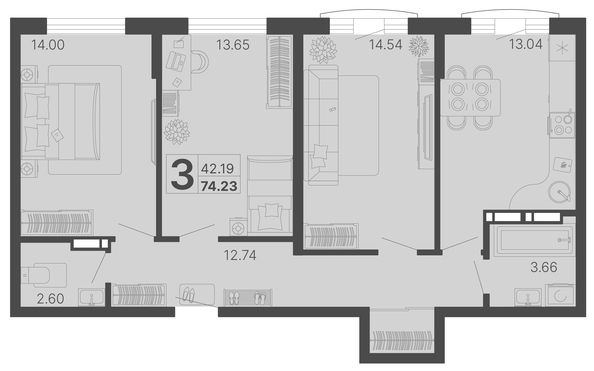 
   Продам 3-комнатную, 74.23 м², Светский лес, литер 4

. Фото 1.