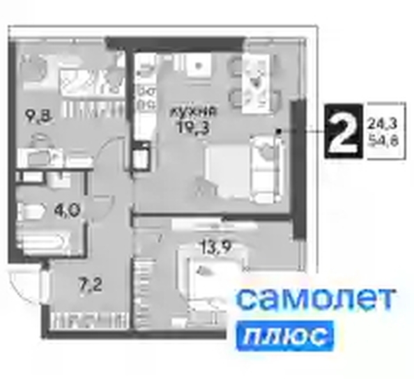 
   Продам 2-комнатную, 54.8 м², Марины Цветаевой ул, 7 к2

. Фото 5.