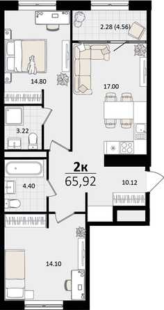 
   Продам 2-комнатную, 65.92 м², Патрики, литер 5.1

. Фото 8.