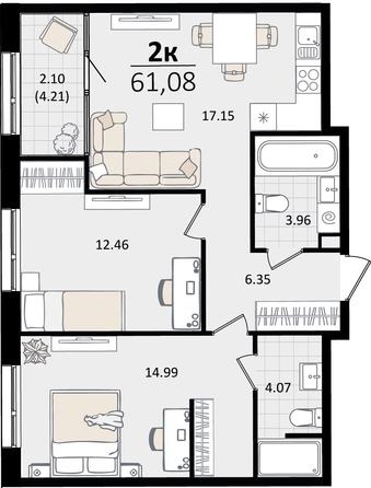 
   Продам 2-комнатную, 61.08 м², Патрики, литер 2

. Фото 8.