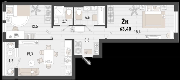 
   Продам 2-комнатную, 63.4 м², Барса, 3В литер

. Фото 1.