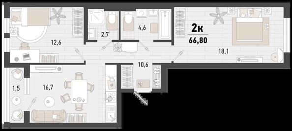 
   Продам 2-комнатную, 66.8 м², Барса, 3В литер

. Фото 1.