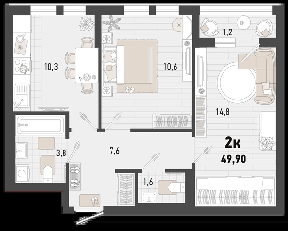 
   Продам 2-комнатную, 49.9 м², Барса, 3В литер

. Фото 13.