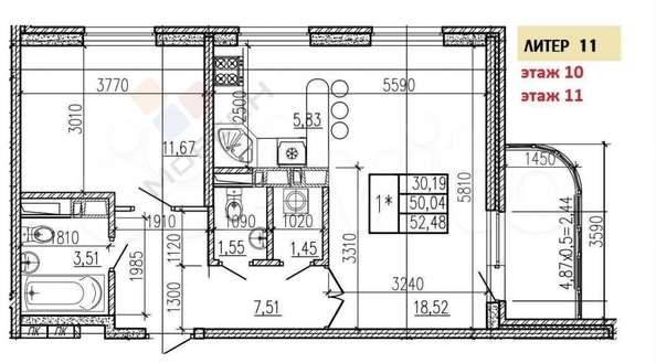 
   Продам 2-комнатную, 52.5 м², Конгрессная ул, 19/3

. Фото 14.