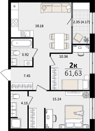 
   Продам 2-комнатную, 61.63 м², Патрики, литер 5.1

. Фото 7.