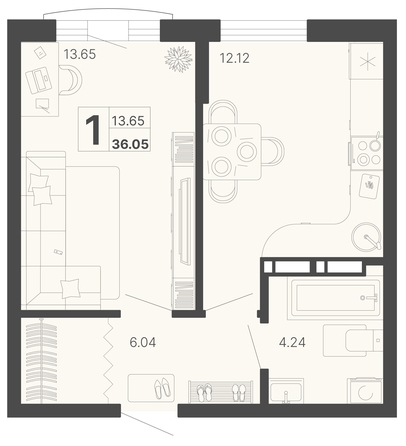 
   Продам 1-комнатную, 36.05 м², Светский лес, литер 4

. Фото 1.