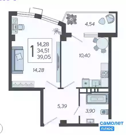 
   Продам 1-комнатную, 39.05 м², Режиссёр, литера 3

. Фото 4.