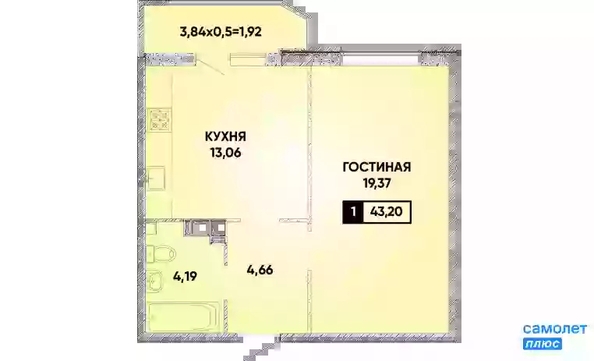 
   Продам 1-комнатную, 43.2 м², Губернский, литера 35

. Фото 16.