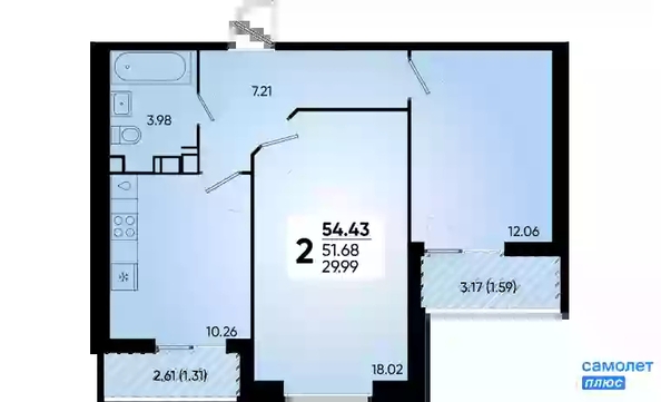 
   Продам 2-комнатную, 54.43 м², Губернский, литера 35

. Фото 16.