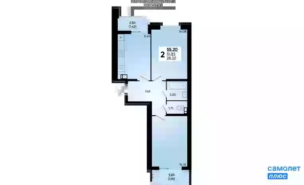 
   Продам 2-комнатную, 55.22 м², Губернский, литера 35

. Фото 16.