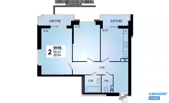 
   Продам 2-комнатную, 59.98 м², Губернский, литера 35

. Фото 16.