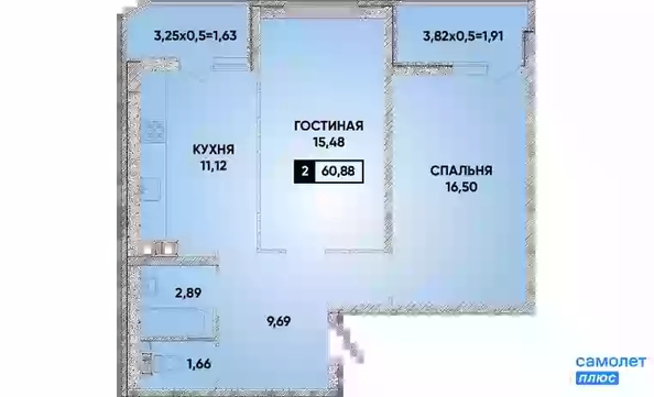 
   Продам 2-комнатную, 60.88 м², Губернский, литера 35

. Фото 16.