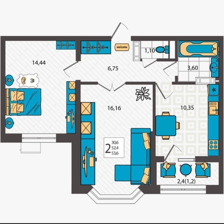 
   Продам 2-комнатную, 54 м², Крылова ул, 13к3

. Фото 6.