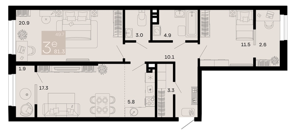 
   Продам 3-комнатную, 81.3 м², Хозяин морей, литер 1

. Фото 1.