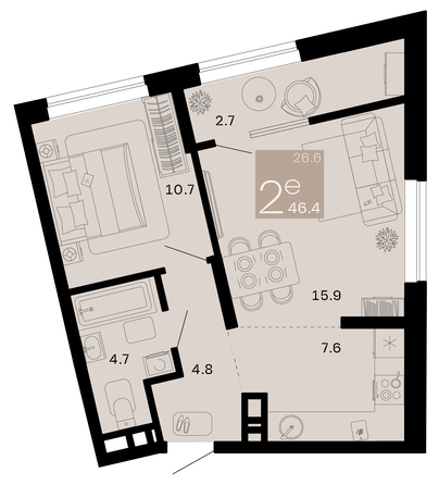 
   Продам 2-комнатную, 46.4 м², Хозяин морей, литер 2

. Фото 18.