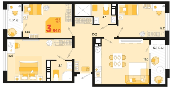 
   Продам 3-комнатную, 84 м², Первое место, квартал 1.4, литер 2

. Фото 1.