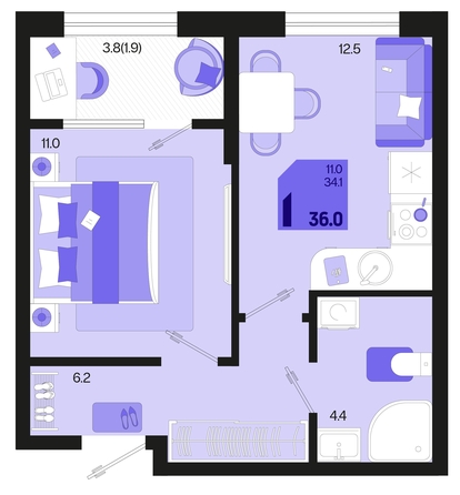 
   Продам 1-комнатную, 36 м², Первое место, квартал 1.5, литер 1

. Фото 1.