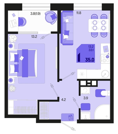 
   Продам 1-комнатную, 35 м², Первое место, квартал 1.5, литер 1

. Фото 12.