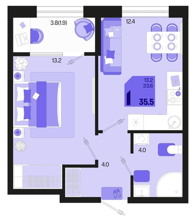 
   Продам 1-комнатную, 35.5 м², Первое место, квартал 1.5, литер 1

. Фото 1.