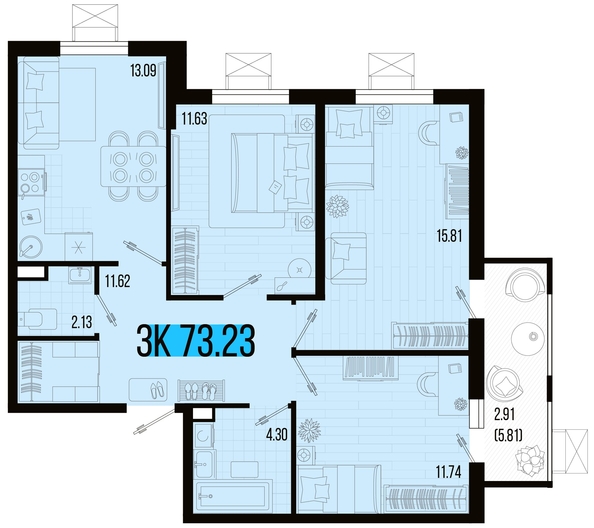 
   Продам 3-комнатную, 73.23 м², Цветной бульвар, литер 4

. Фото 4.